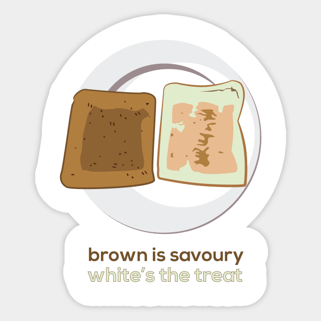 Brown is savoury, white's the treat Sticker by BobbyShaftoe